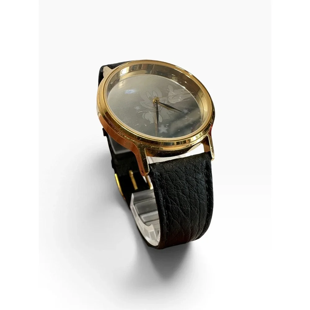 Vintage Lorus Mickey Mouse Watch Black Leather Band Holographic V515-8A00 WORKS!